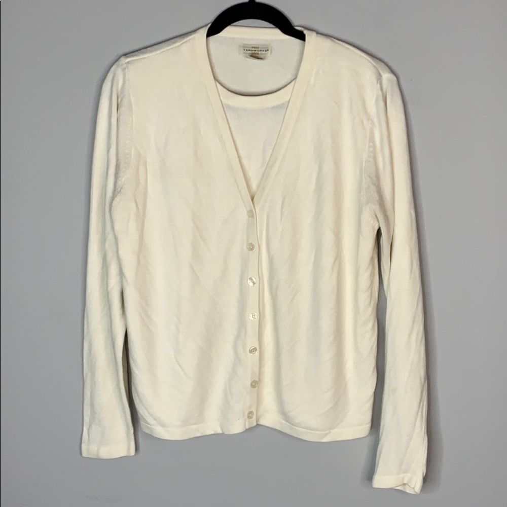 Vintage Yarnworks cream ivory sweater cardigan combo M